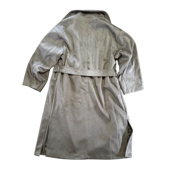 NWT Rebecca Minkoff Dark Gray Faux Suede Long Wrap Trench Coat Women's Large - Picture 8 of 8